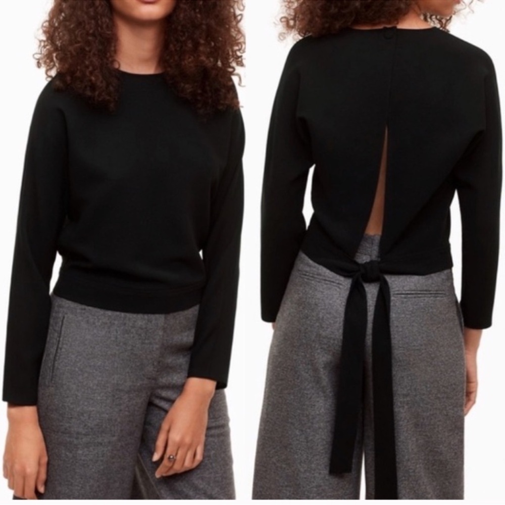 Aritzia Wilfred Laon Blouse Women's XXS Black‎ Open Tie Back